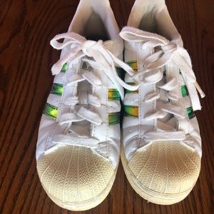 Adidas Holographic Superstar youth 4.5 white lace up sneakers skate grunge punk